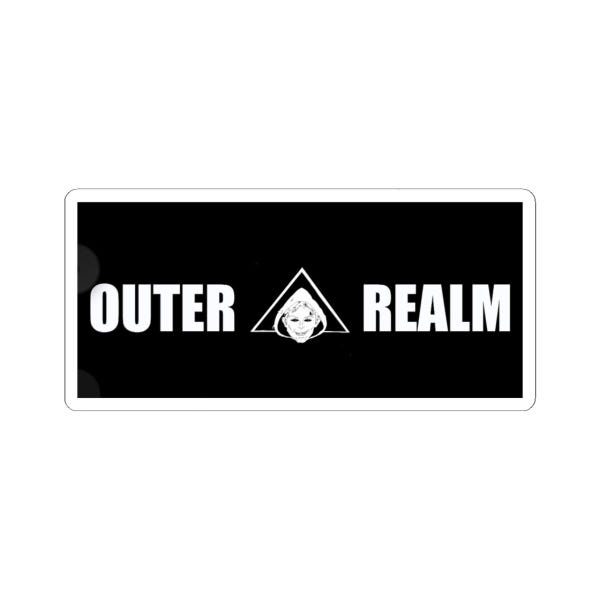 Black rectangular kiss-cut sticker with the OUTER REALM logo block.